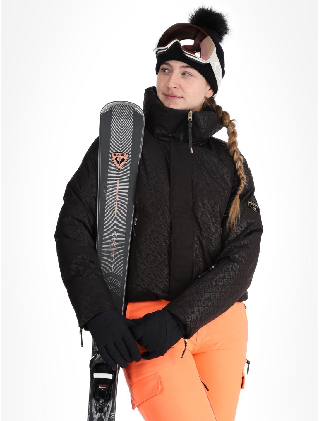 Superdry, Ski Slalom Puffer AA Jas gevoerd dames Superdry Monogram Black Luxe Wit, Zwart 