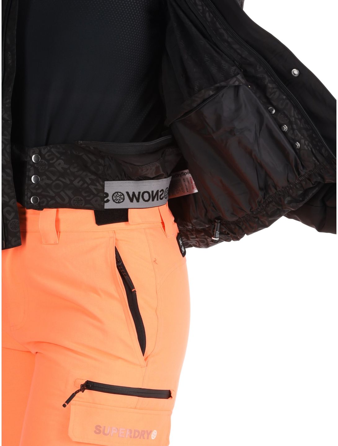 Superdry, Ski Slalom Puffer AA Jas gevoerd dames Superdry Monogram Black Luxe Wit, Zwart 