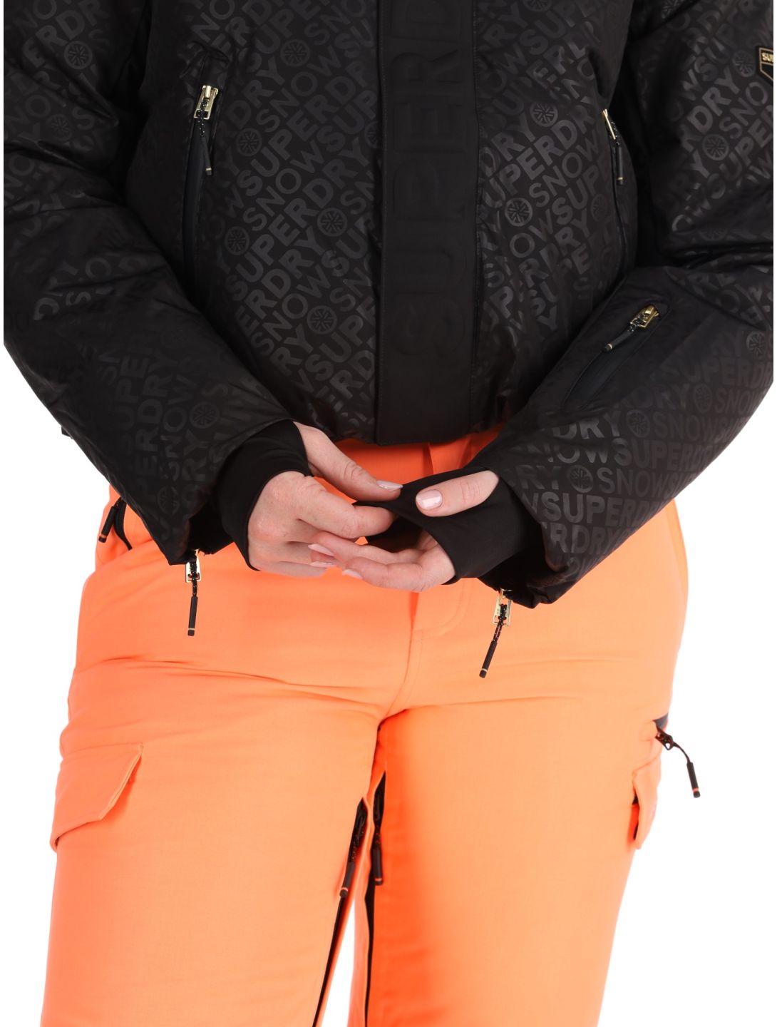 Superdry, Ski Slalom Puffer AA Jas gevoerd dames Superdry Monogram Black Luxe Wit, Zwart 