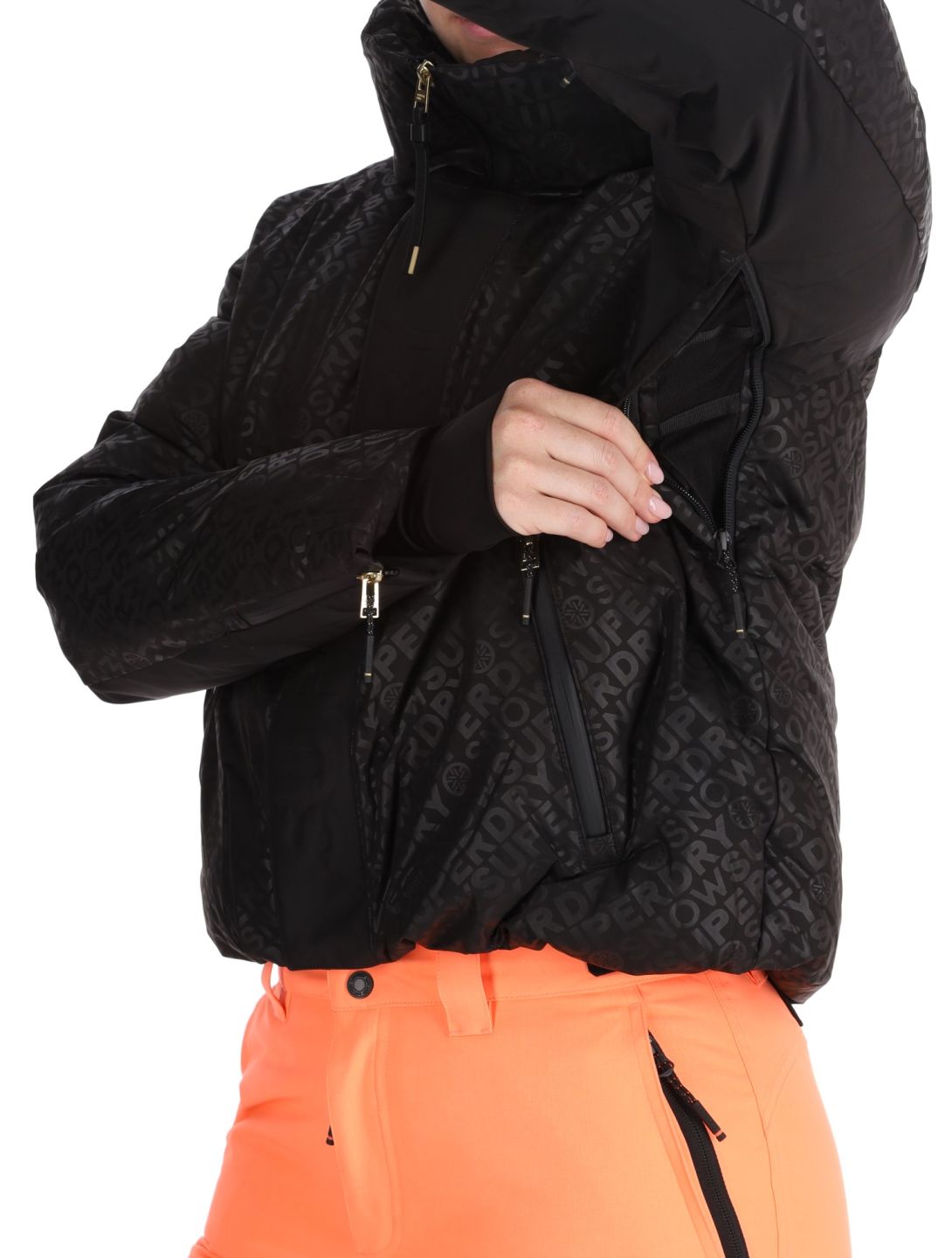 Superdry, Ski Slalom Puffer AA Jas gevoerd dames Superdry Monogram Black Luxe Wit, Zwart 