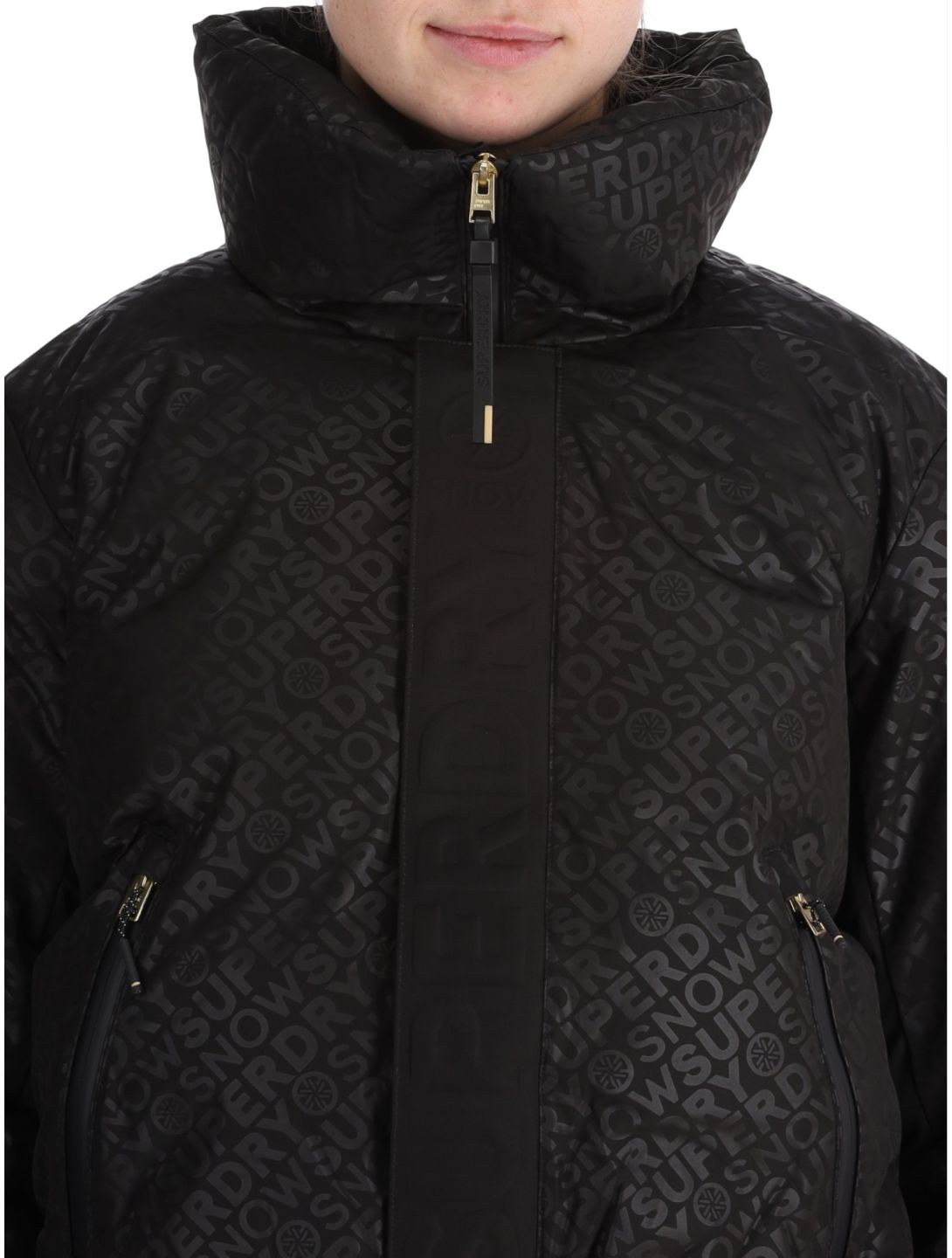 Superdry, Ski Slalom Puffer AA Jas gevoerd dames Superdry Monogram Black Luxe Wit, Zwart 