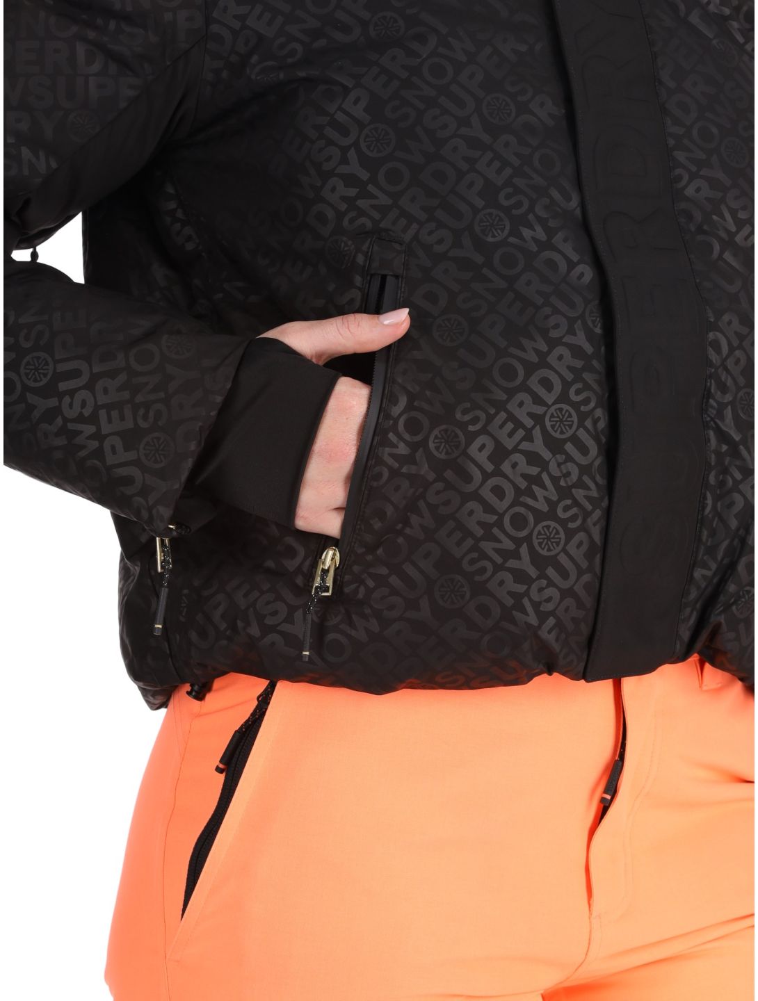 Superdry, Ski Slalom Puffer AA Jas gevoerd dames Superdry Monogram Black Luxe Wit, Zwart 