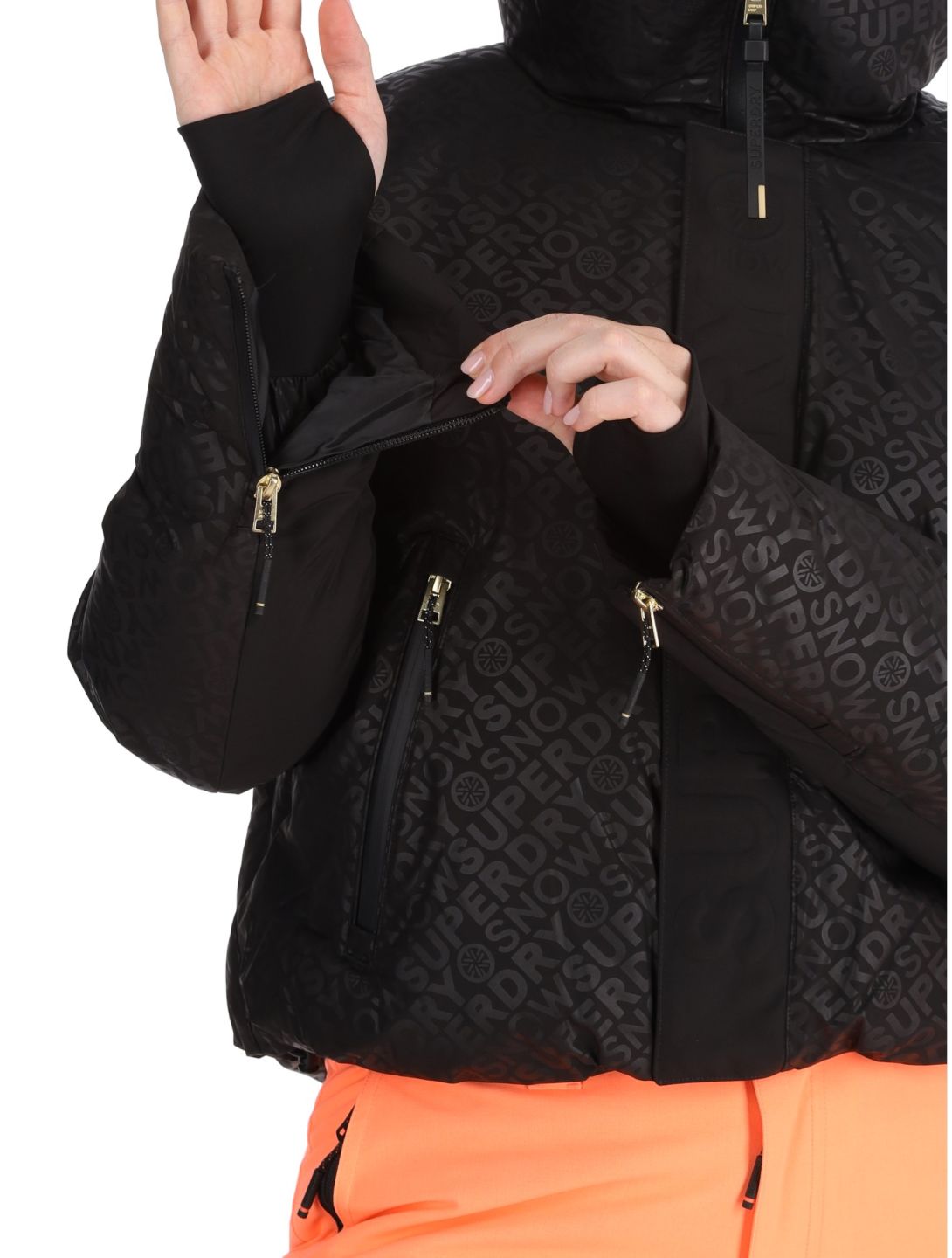 Superdry, Ski Slalom Puffer AA Jas gevoerd dames Superdry Monogram Black Luxe Wit, Zwart 