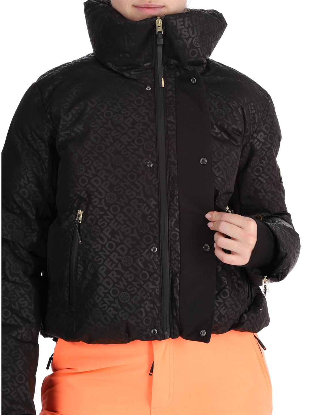 Superdry, Ski Slalom Puffer AA Jas gevoerd dames Superdry Monogram Black Luxe Wit, Zwart 