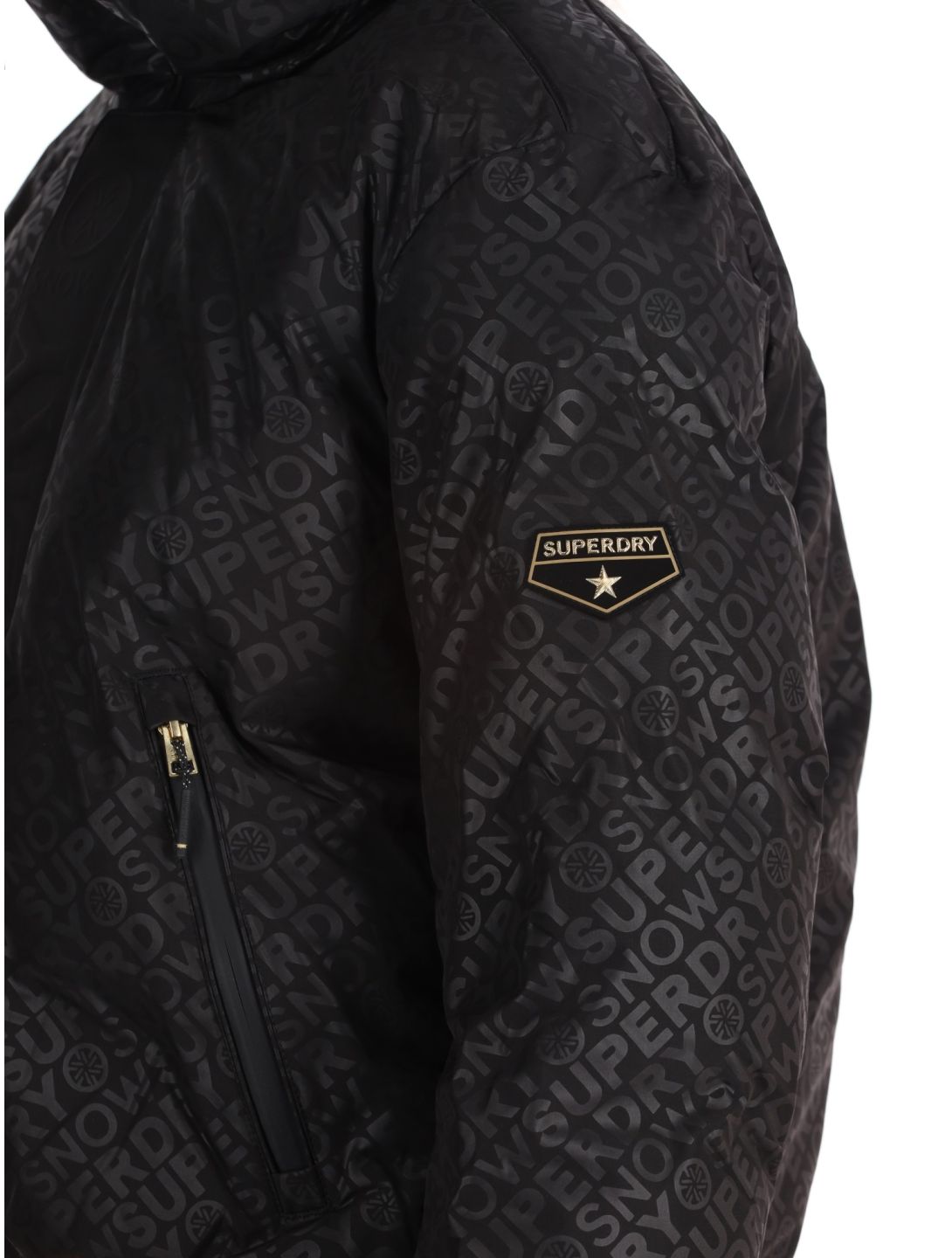 Superdry, Ski Slalom Puffer AA Jas gevoerd dames Superdry Monogram Black Luxe Wit, Zwart 