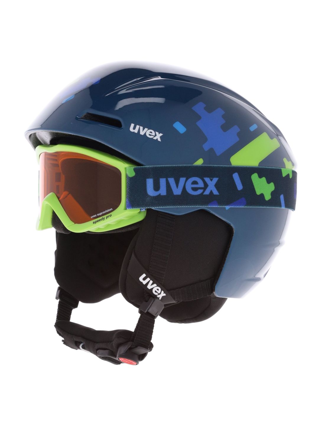 Uvex, Viti Set + Speedy Pro skihelm kinderen Blue Puzzle blauw 