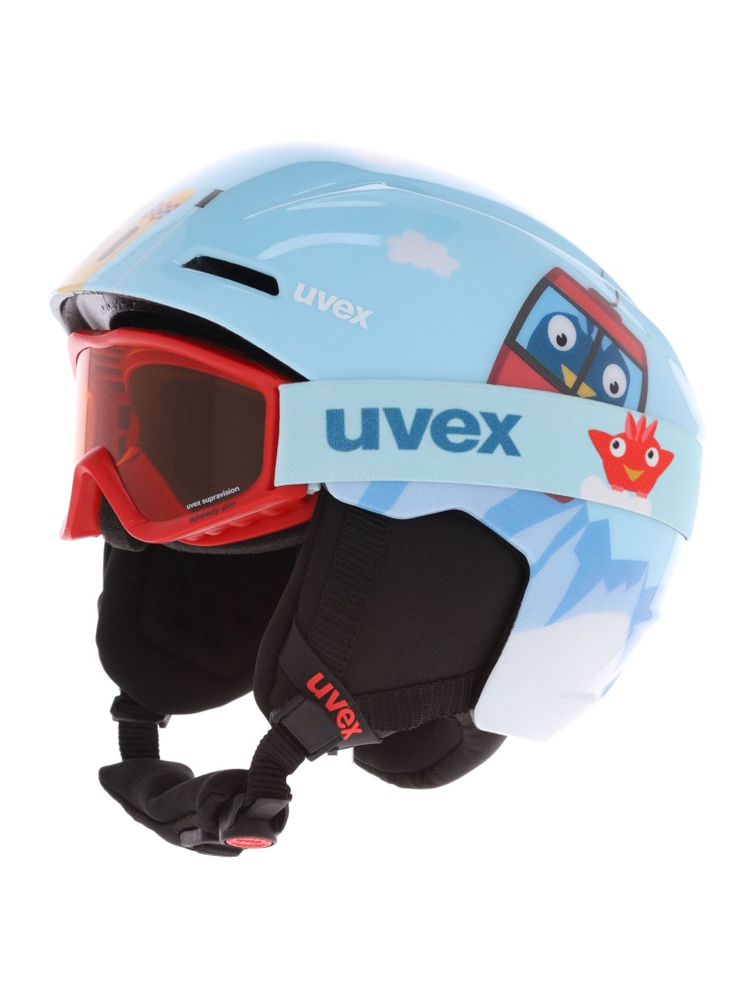 Uvex, Viti Set + Speedy Pro skihelm kinderen Light Blue Birdy blauw 