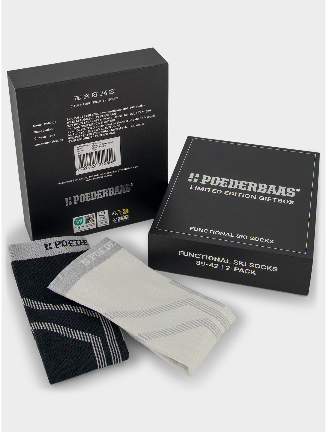 Poederbaas, Giftbox Ski Socks 2-pack skisokken 2-pack unisex Black White wit, zwart 