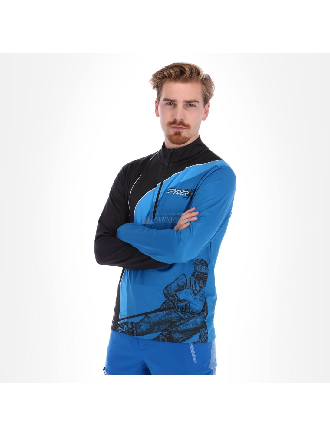 Spyder, Rival zip T-neck, skipully, heren, blauw/zwart