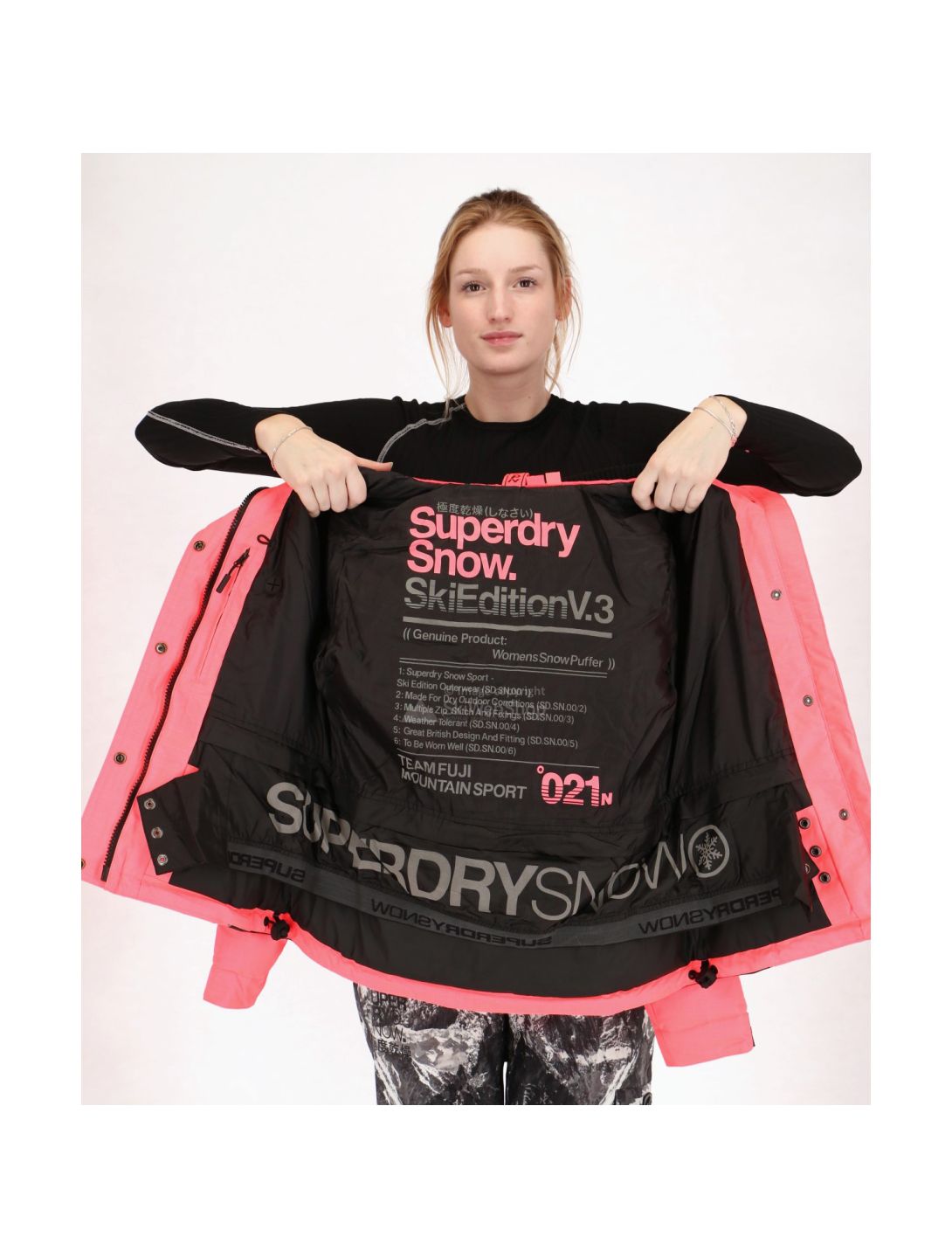 Superdry, Snow Puffer ski-jas, dames, fluro koraal/zwart 