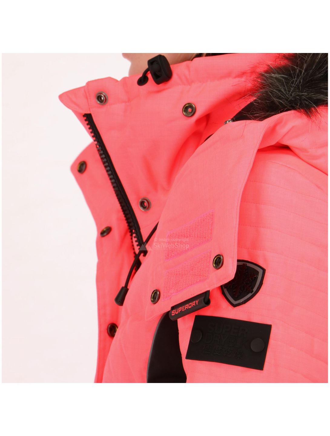 Superdry, Snow Puffer ski-jas, dames, fluro koraal/zwart 