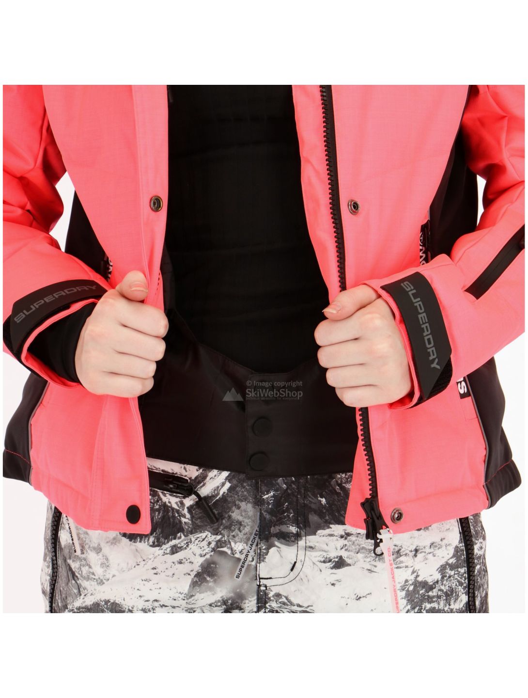 Superdry, Snow Puffer ski-jas, dames, fluro koraal/zwart 