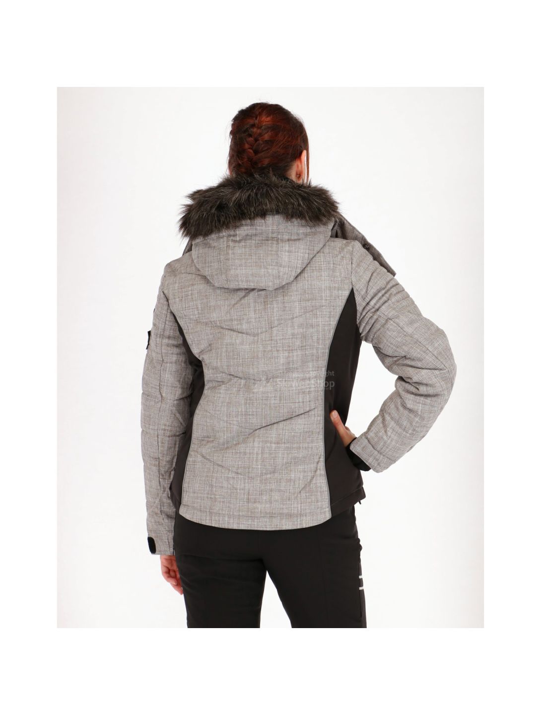 Superdry, Snow Puffer ski-jas, dames, licht grijs grit/ fluro koraal 