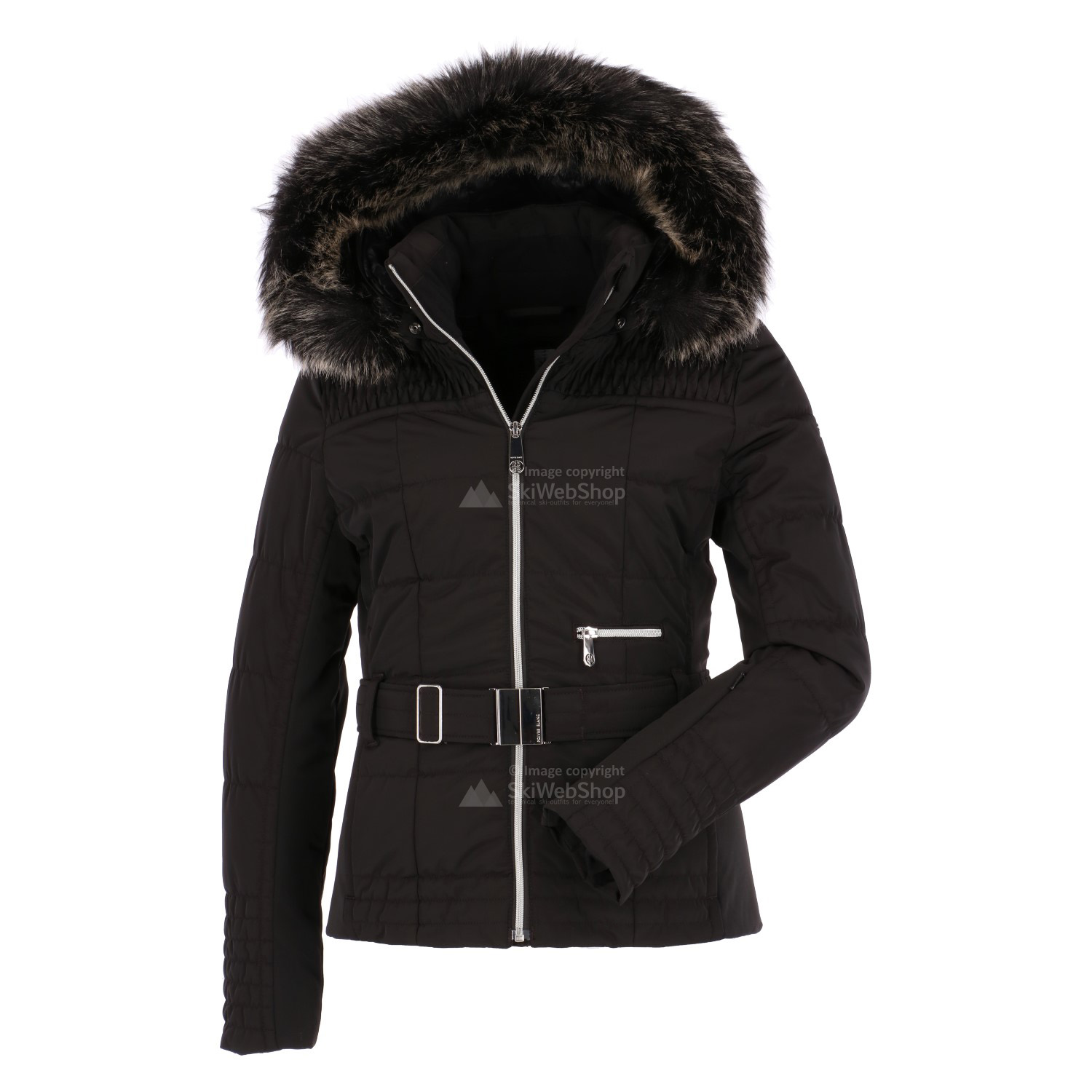 Poivre Blanc,4-way stretch ski-jas met fake fur bontkraag, dames, zwart