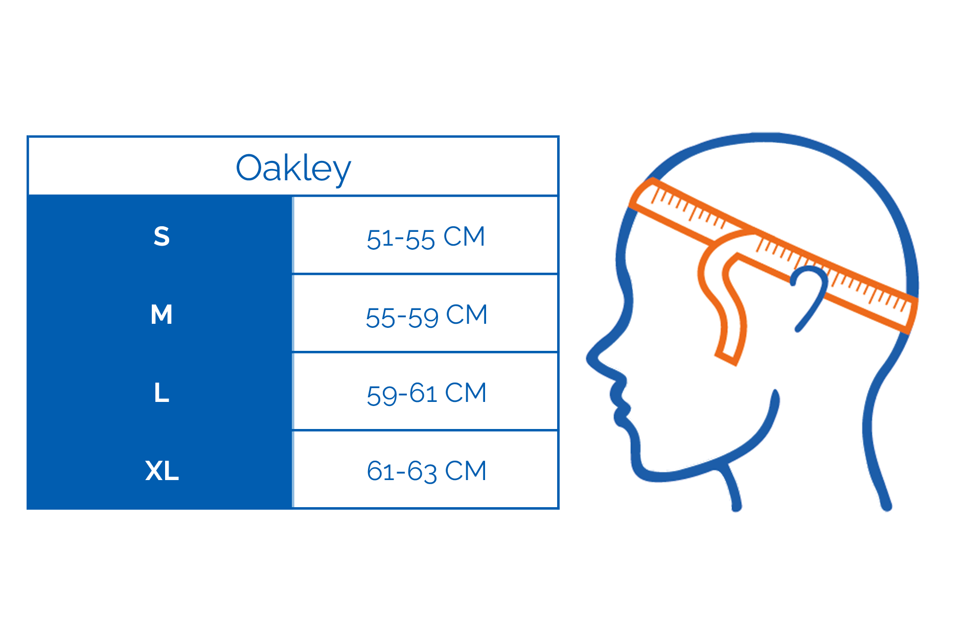 Oakley skihelm maattabel